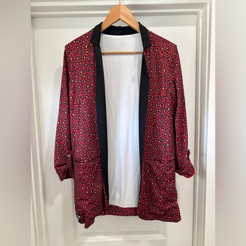 Red Leopard Print Open Blazer